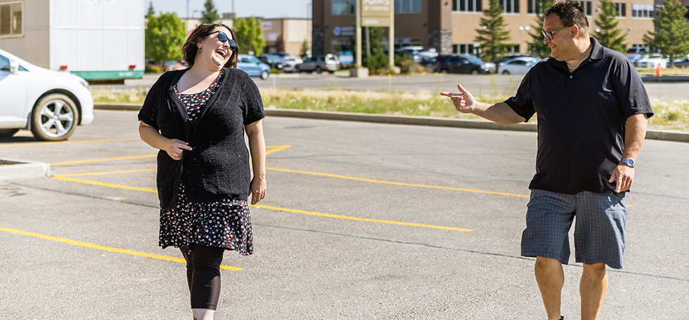 Man and woman enjoying a walk